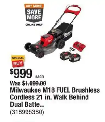 The Home Depot Milwaukee m18 fuel brushless cordless walk behind dual battery offer