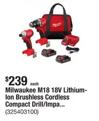 The Home Depot Milwaukee m18 18v lithium- ion brushless cordless compact drill/impa... offer