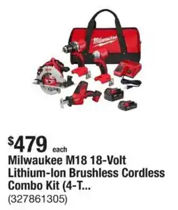 The Home Depot Milwaukee m18 18-volt lithium-ion brushless cordless combo kit (4-t... offer