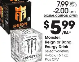 Ralphs Monster, Reign or Bang Energy Drink offer