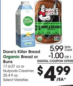 Ralphs Dave's Killer Bread Bread or Buns offer