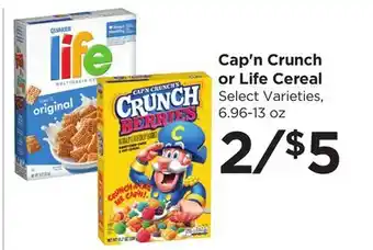 Food 4 Less Quaker Cap'n Crunch or Life Cereal offer