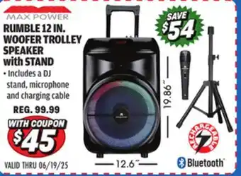 Big 5 Max Power Rumble 12 Woofer Bluetooth Trolley Speaker with Stand offer