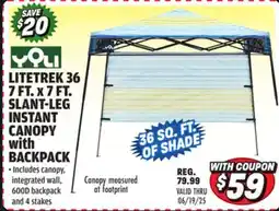 Big 5 Yoli LiteTrek 36 7' x 7' Slant Leg Instant Canopy with Backpack offer