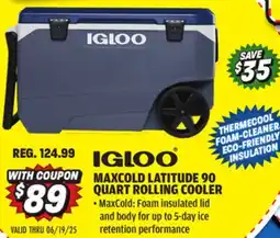 Big 5 Igloo MaxCold Latitude 90 Quart Rolling Cooler offer