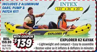 Big 5 Intex Explorer K2 Inflatable Kayak with 2 Aluminum Oars and Pump - 2-Person offer