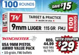 Big 5 Winchester USA 9mm Pistol Ammunition Value Pack offer