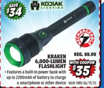 Big 5 Kodiak Kraken Rechargeable 6000 Lumen Flashlight offer