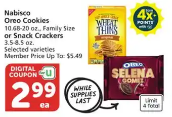 Vons Nabisco Oreo Cookies 10.68-20 oz., Family Size or Snack Crackers 3.5-8.5 oz offer
