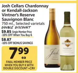 Vons Josh Cellars Chardonnay or Kendall-Jackson Vintner's Reserve Sauvignon Blanc offer