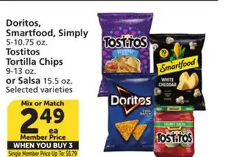 Vons Doritos, Smartfood, Simply 5-10.75 oz. Tostitos Tortilla Chips 9-13 oz. or Salsa 15.5 oz offer