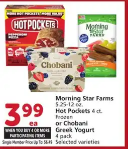 Vons Morning Star Farms 5.25-12 oz. Hot Pockets 4 ct. Frozen or Chobani Greek Yogurt 4 pack offer
