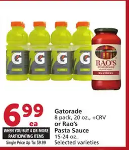 Vons Gatorade 8 pack, 20 oz., + CRV or Rao's Pasta Sauce 15-24 oz offer