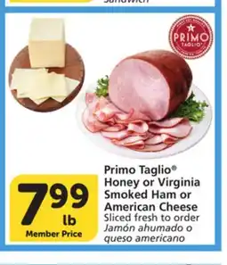 Vons Primo Taglio Honey or Virginia Smoked Ham or American Cheese offer