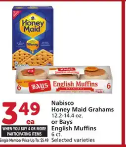 Vons Nabisco Honey Maid Grahams 12.2-14.4 oz. or Bays English Muffins 6 ct offer