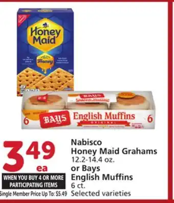 Vons Nabisco Honey Maid Grahams 12.2-14.4 oz. or Bays English Muffins 6 ct offer