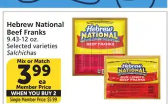 Vons Hebrew National Beef Franks offer