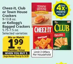Vons Cheez-It, Club or Town House Crackers 9-13.8 oz. or Kellogg's Bagged Crackers 5.75-7.5 oz offer