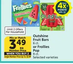 Vons Outshine Fruit Bars 6 ct. or Frollies Pop 9 ct offer