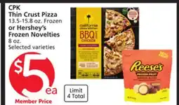 Vons CPK Thin Crust Pizza 13.5-15.8 oz. Frozen or Hershey's Frozen Novelties 8 oz offer