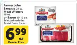 Vons Farmer John Sausage 28 oz. Meat Wieners 48 oz. or Bacon 10-12 oz offer