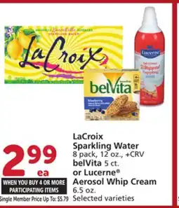 Vons LaCroix Sparkling Water 8 pack, 12 oz., belVita 5 ct. or Lucerne Aerosol Whip Cream 6.5 oz offer