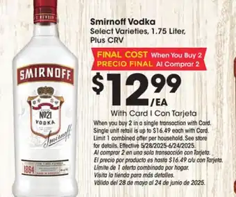 Ralphs Smirnoff Vodka offer