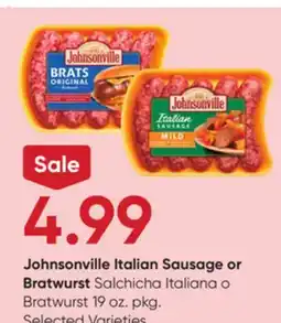 Stater Bros Johnsonville Italian Sausage or Bratwurst offer