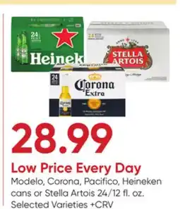 Stater Bros Modelo, Corona, Pacifico, Heineken cans or Stella Artois offer
