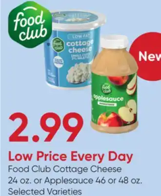Stater Bros Food Club Cottage Cheese 24 oz. or Applesauce 46 or 48 oz offer