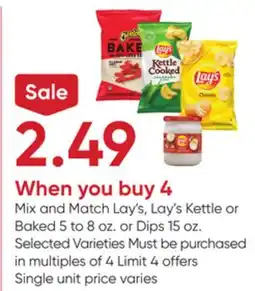 Stater Bros Lay's, Lay's Kettle or Baked 5 to 8 oz. or Dips 15 oz offer