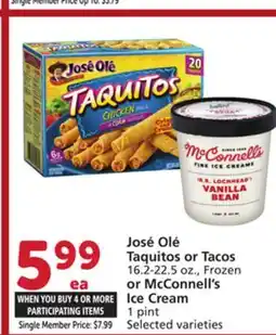 Albertsons José Olé Taquitos or Tacos, 16.2-22.5 oz., Frozen or McConnell's Ice Cream 1 pint offer