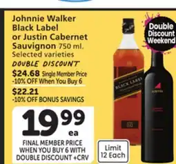 Albertsons Johnnie Walker Black Label or Justin Cabernet Sauvignon offer