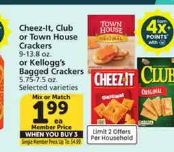 Albertsons Cheez-It, Club or Town House Crackers 9-13.8 oz. or Kellogg's Bagged Crackers 5.75-7.5 oz offer