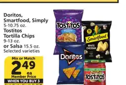 Albertsons Doritos, Smartfood, Simply, 5-10.75 oz. Tostitos Tortilla Chips, 9-13 oz. or Salsa, 15.5 oz offer