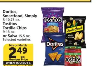 Albertsons Doritos, Smartfood, Simply, 5-10.75 oz. Tostitos Tortilla Chips, 9-13 oz. or Salsa, 15.5 oz offer