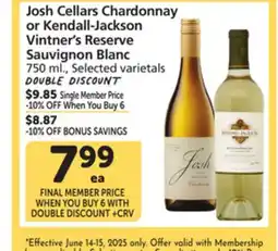 Albertsons Josh Cellars Chardonnay or Kendall-Jackson Vintner's Reserve Sauvignon Blanc offer