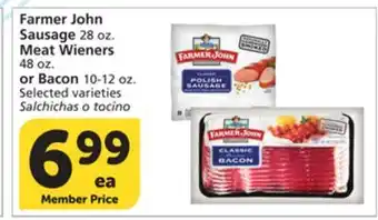Albertsons Farmer John Sausage 28 oz. Meat Wieners 48 oz. or Bacon 10-12 oz offer