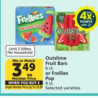 Albertsons Outshine Fruit Bars, 6 ct. or Frollies Pop, 9 ct offer