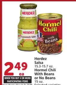 Albertsons Herdez Salsa, 15.3-15.7 oz., Hormel Chili With Beans or No Beans, 15 oz offer