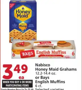 Albertsons Nabisco Honey Maid Grahams 12.2-14.4 oz. or Bays English Muffins 6 ct offer