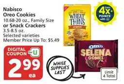 Albertsons Nabisco Oreo Cookies 10.68-20 oz., Family Size or Snack Crackers 3.5-8.5 oz offer
