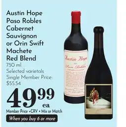 Pavilions Austin Hope Paso Robles Cabernet Sauvignon or Orin Swift Machete Red Blend offer