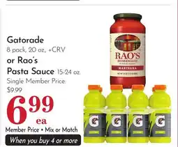 Pavilions Gatorade 8 pack, 20 oz., + CRV or Rao's Pasta Sauce 15-24 oz offer