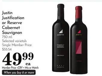 Pavilions Justin Justification or Reserve Cabernet Sauvignon offer