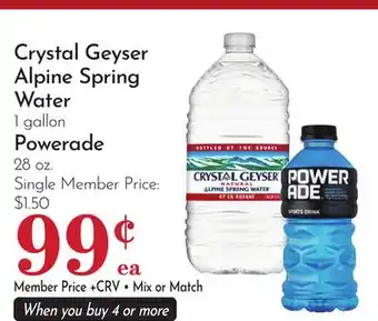 Pavilions Crystal Geyser Alpine Spring Water 1 gallon, Powerade 28 oz offer