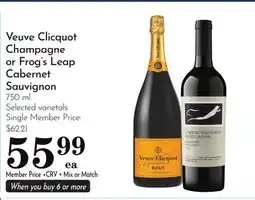 Pavilions Veuve Clicquot Champagne or Frog's Leap Cabernet Sauvignon offer
