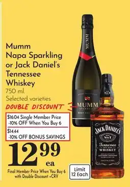 Pavilions Mumm Napa Sparkling or Jack Daniel's Tennessee Whiskey offer