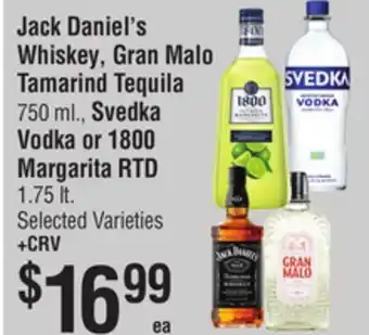 Smart & Final Jack Daniel's Whiskey, Gran Malo Tamarind Tequila, Svedka Vodka or 1800 Margarita RTD offer
