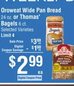 Smart & Final Oroweat Wide Pan Bread or Thomas' Bagels offer